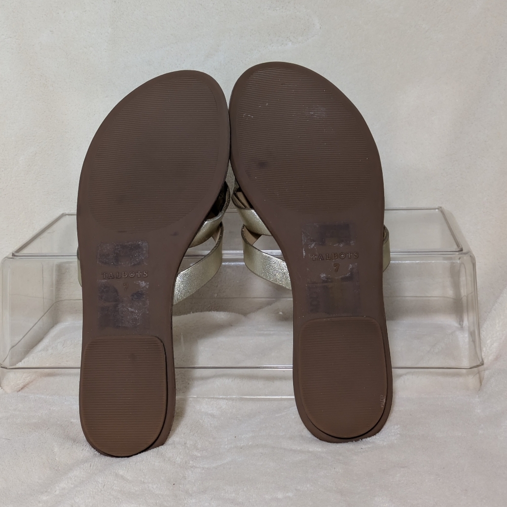 Talbots Gold Metallic Flat Slides, Leather Upper, Summer Casual Comfortable Sz 7 - Picture 7 of 8